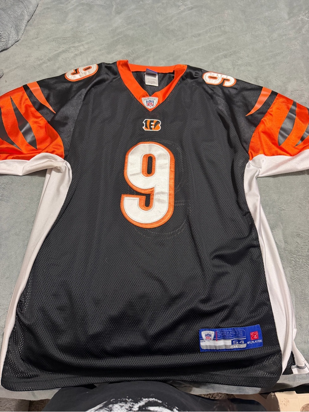 Reebok Black and Orange #9 Football Jersey